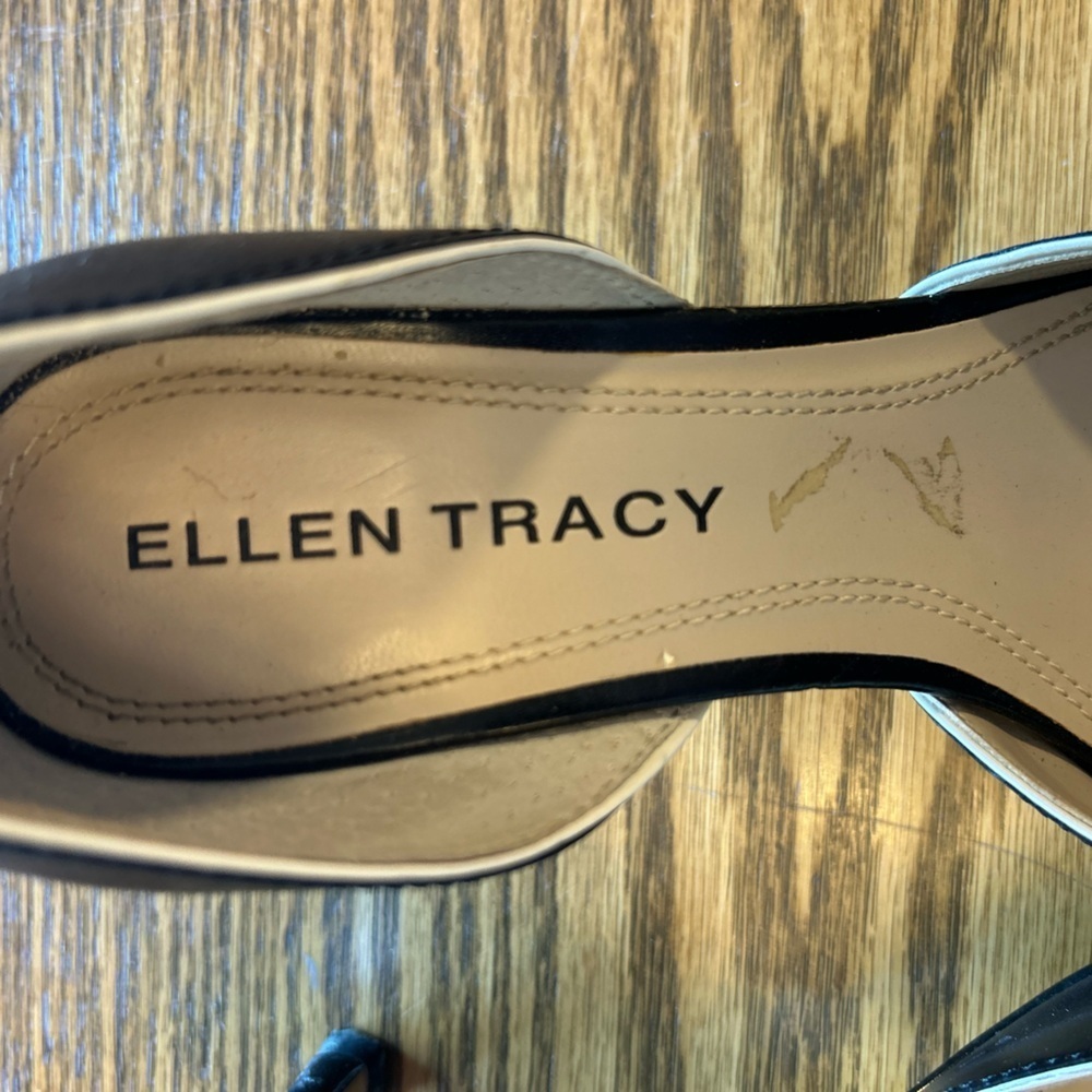Ellen Tracy Esther Pointed Toe d’Orsay Heel Black Leather Vintage Pattern Sz 6.5 - Picture 2 of 14